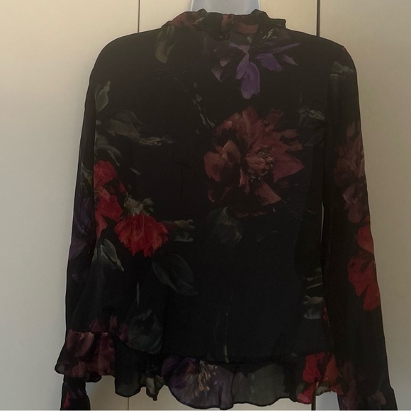 Ralph Lauren sheer Silk ruffle trim Floral Blouse 6P - Picture 9 of 9